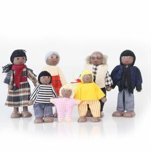 Wooden Black Dollhouse People, 7 Family Figures Miniature Doll House, Wooden Do